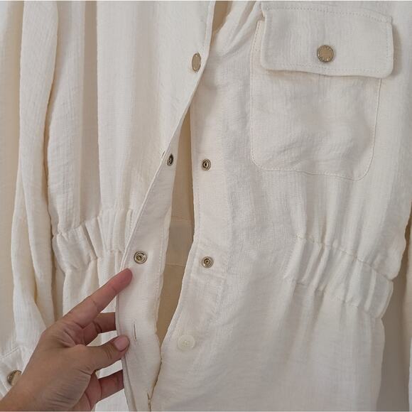 NWT Sandro Long-Sleeve Ivory/Ecru Linen Blend Utility Jumpsuit, size 42 / US 10 - Picture 8 of 16